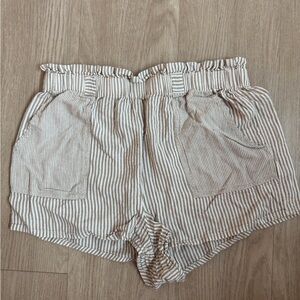 Rhythm Beige Striped High Waist Shorts